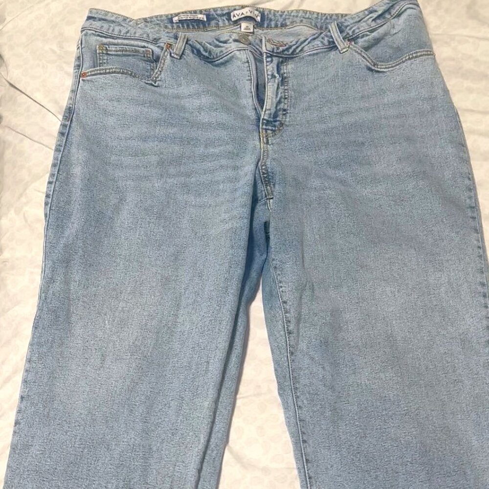 Ava & Viv Women's High-Rise Flare Jeans - Medium Wash - Stretchy denim fabric